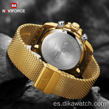 NAVIFORCE 9172 relojes deportivos impermeables para hombres, relojes de pulsera digitales militares con correa de acero de cuarzo dorado, reloj Masculino